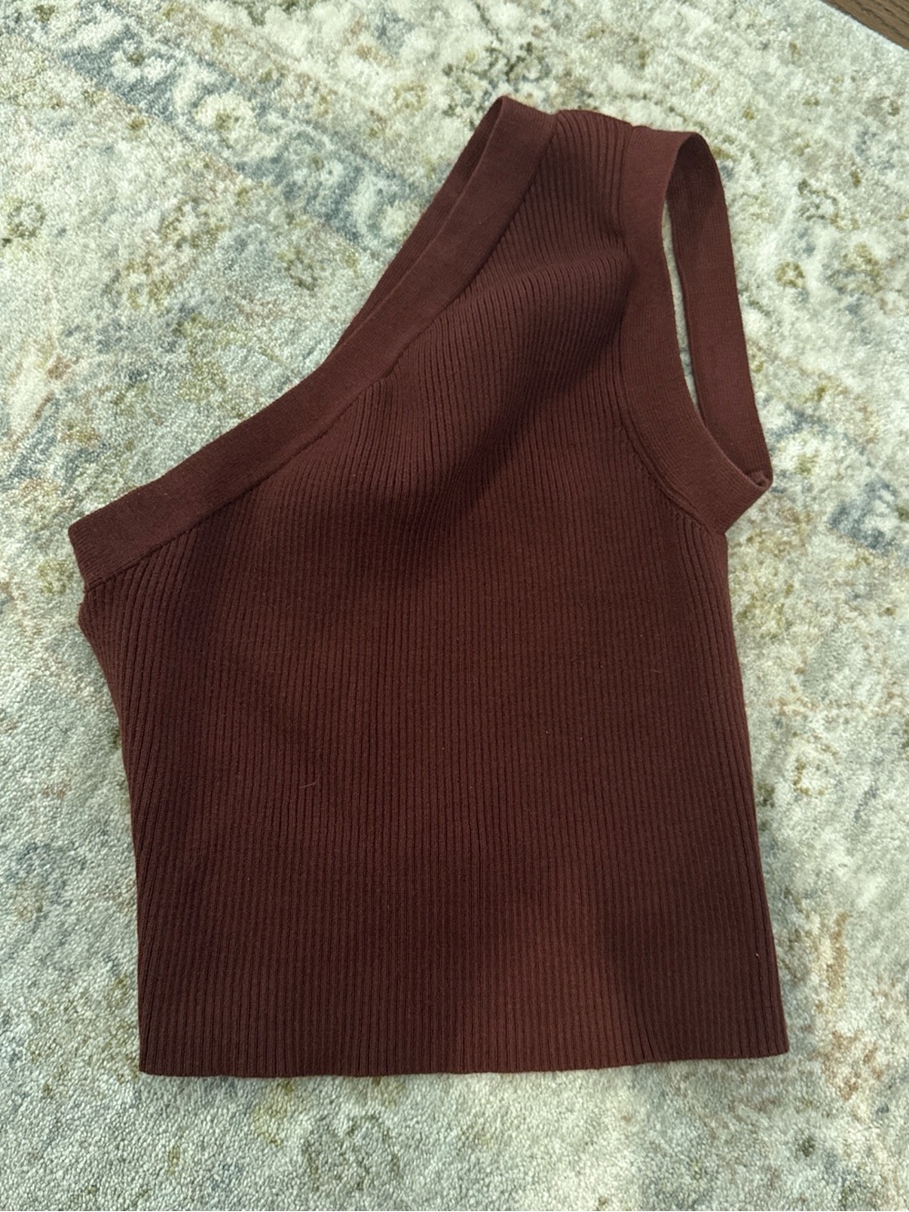 Sleeveless One-Shoulder Ribbed Crop Top - Deep Brown